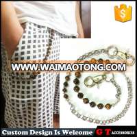 Fashion Custom Designs Brick Stainless Steel Pocket Chain With Yellow Color Tiger Eye Beads, Waist Chain With Metal Chain